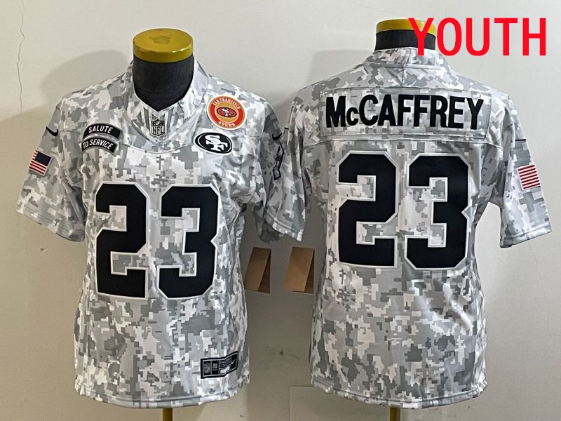 Youth San Francisco 49ers #23 Mccaffrey Nike Arctic Camo 2025 Salute to Service Limited NFL Jersey style 6->youth nfl jersey->Youth Jersey
